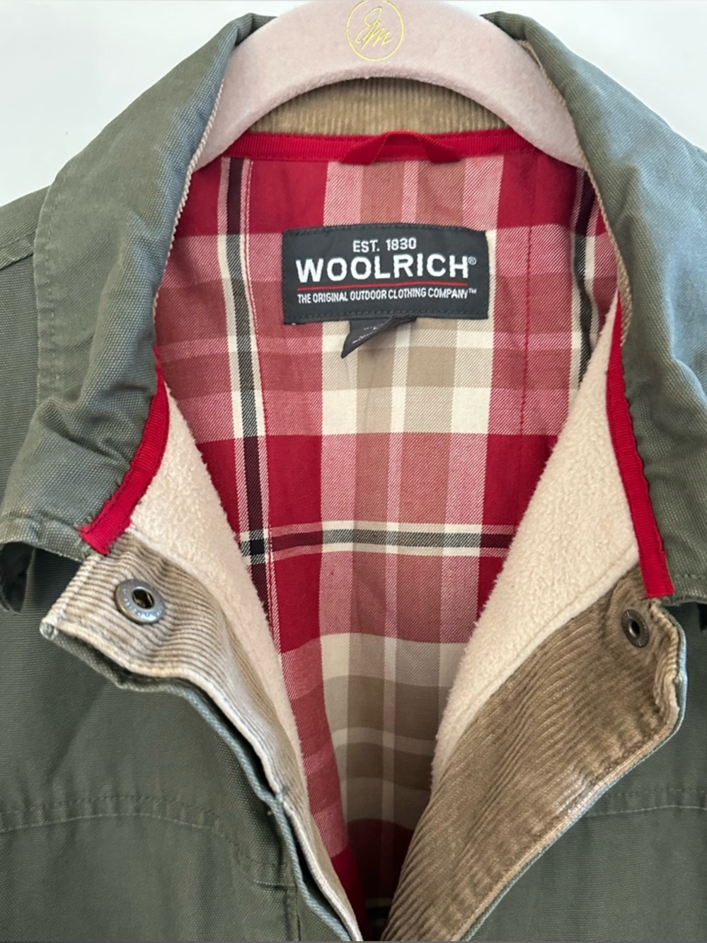 Vintage Woolrich Chore Coat Barn Field Jacket Cord Trim Blanket Lined LG Green - Picture 3 of 11